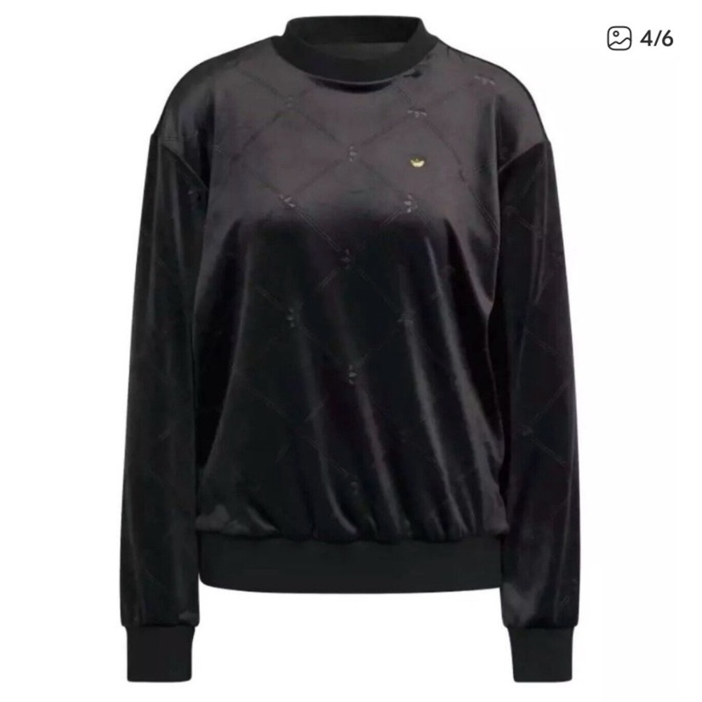 adidas Black Sweatshirt with Gold Trefoil embossed velour logo pattern XS